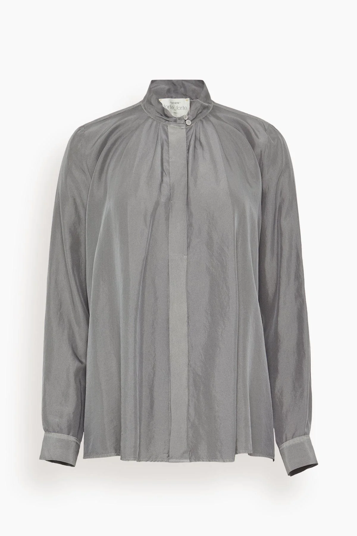 Heavy Habotai Silk Crater-Neck Shirt in Stone
