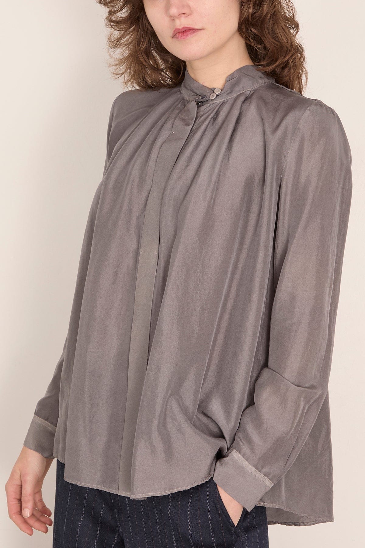 Heavy Habotai Silk Crater-Neck Shirt in Stone - Image 3