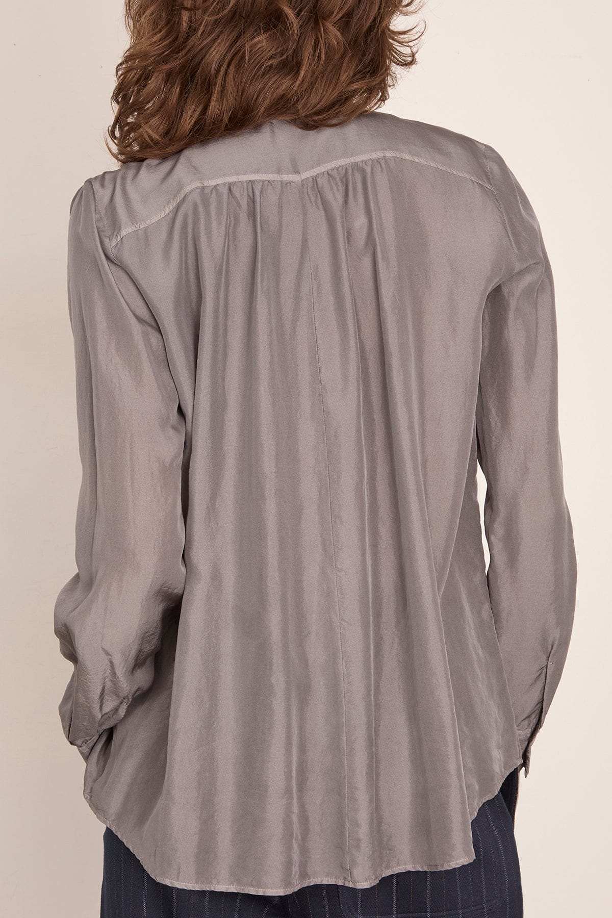 Heavy Habotai Silk Crater-Neck Shirt in Stone - Image 4