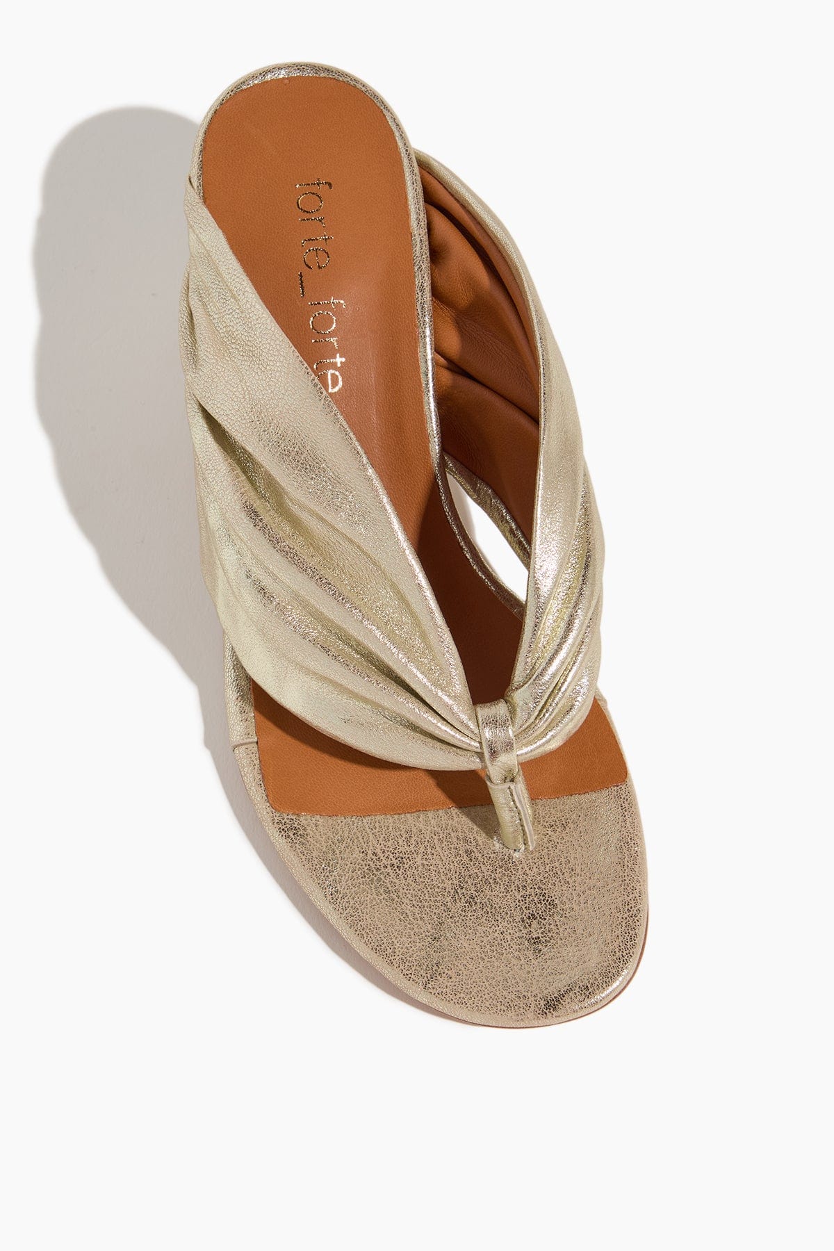 Heeled Laminated Leather Thong Sandals in Silver - Image 4