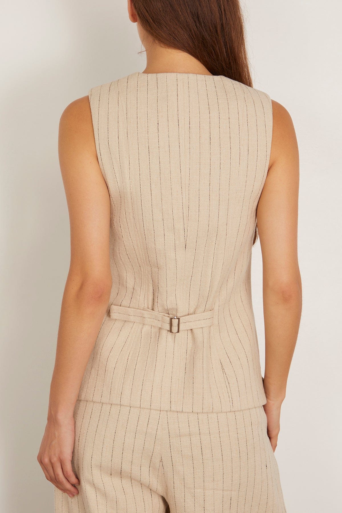 Helena V-Neck Vest in Striped Flax - Image 4