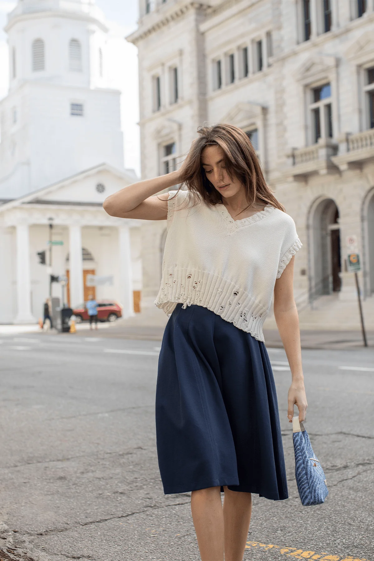 High Waisted Midi Skirt in Ink - Image 5