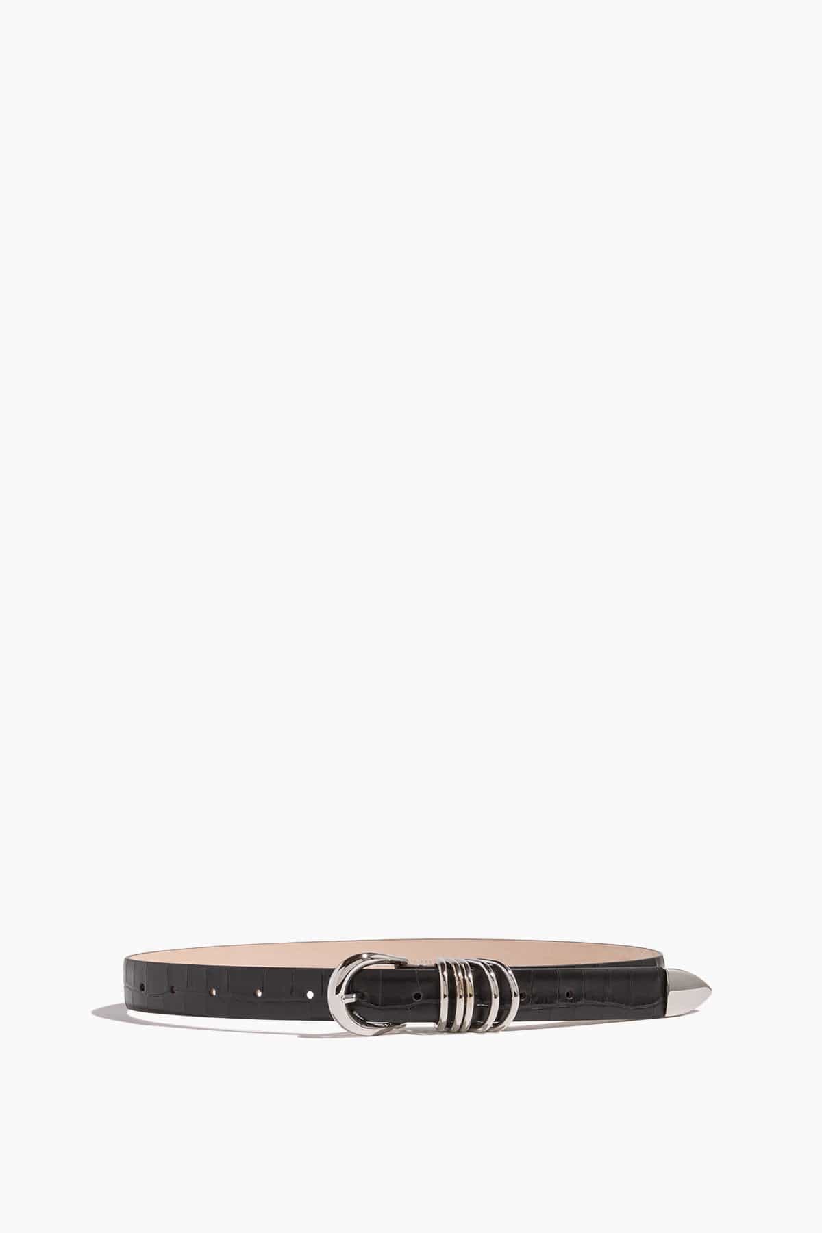 Hollyhock Belt in Black Croco/Silver