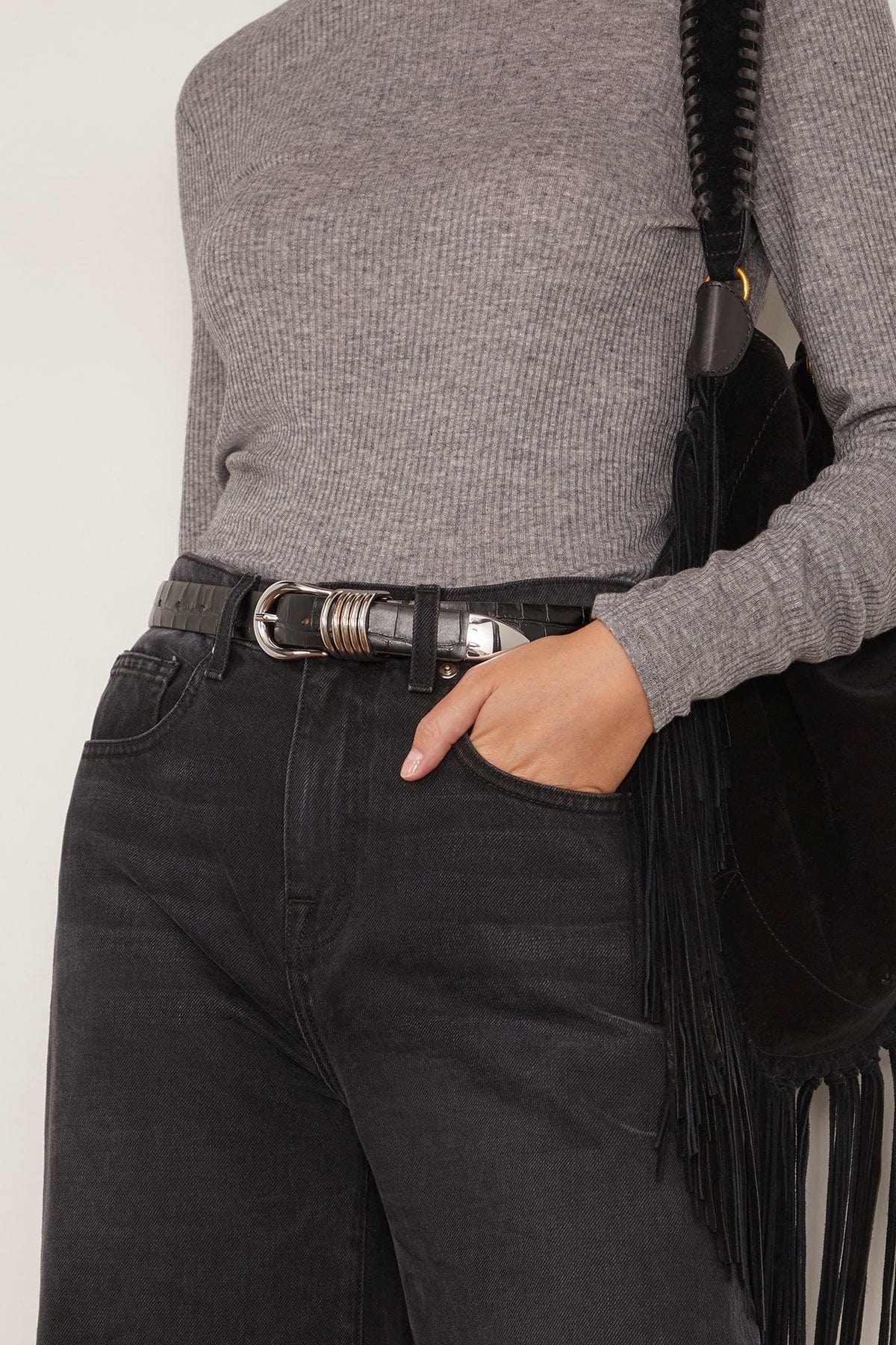 Hollyhock Belt in Black Croco/Silver - Image 2