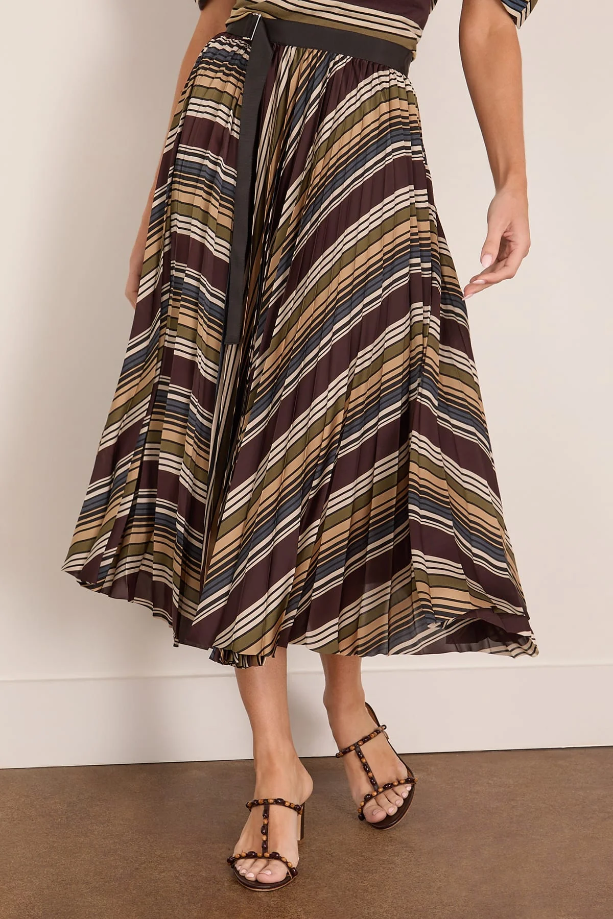 Horizontal Stripe Skirt in Brown/Beige - Image 3