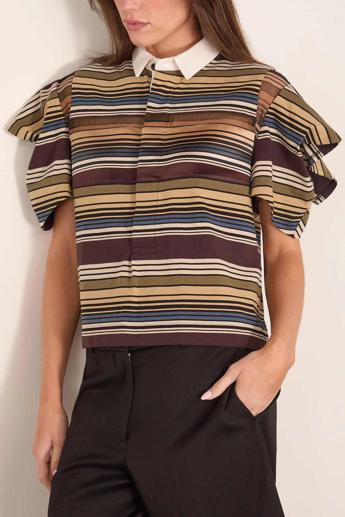 Horizontal Stripe T-Shirt in Brown/Beige - Image 3