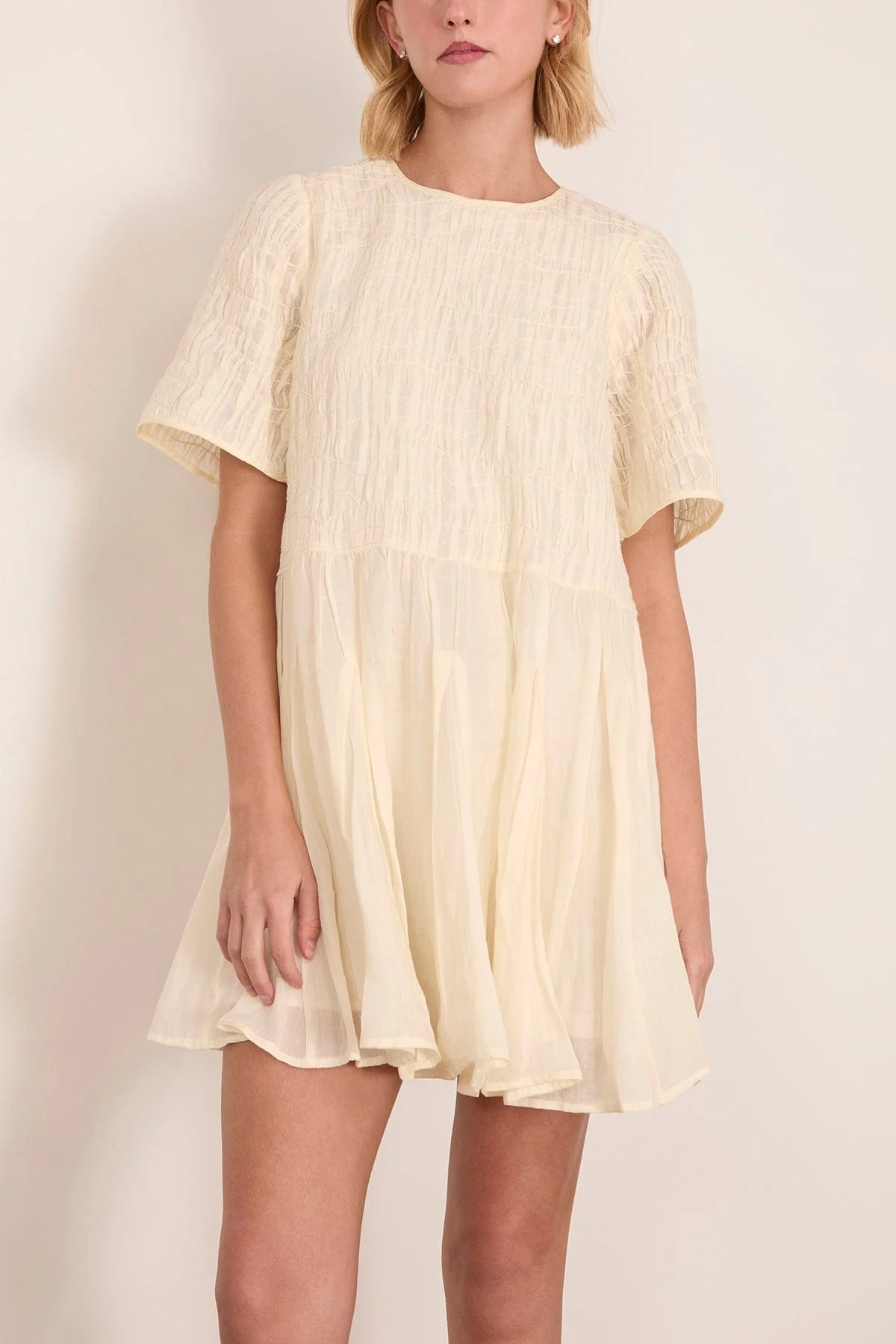 Imogen Solid Short Sleeve Dress in Cream - Image 3