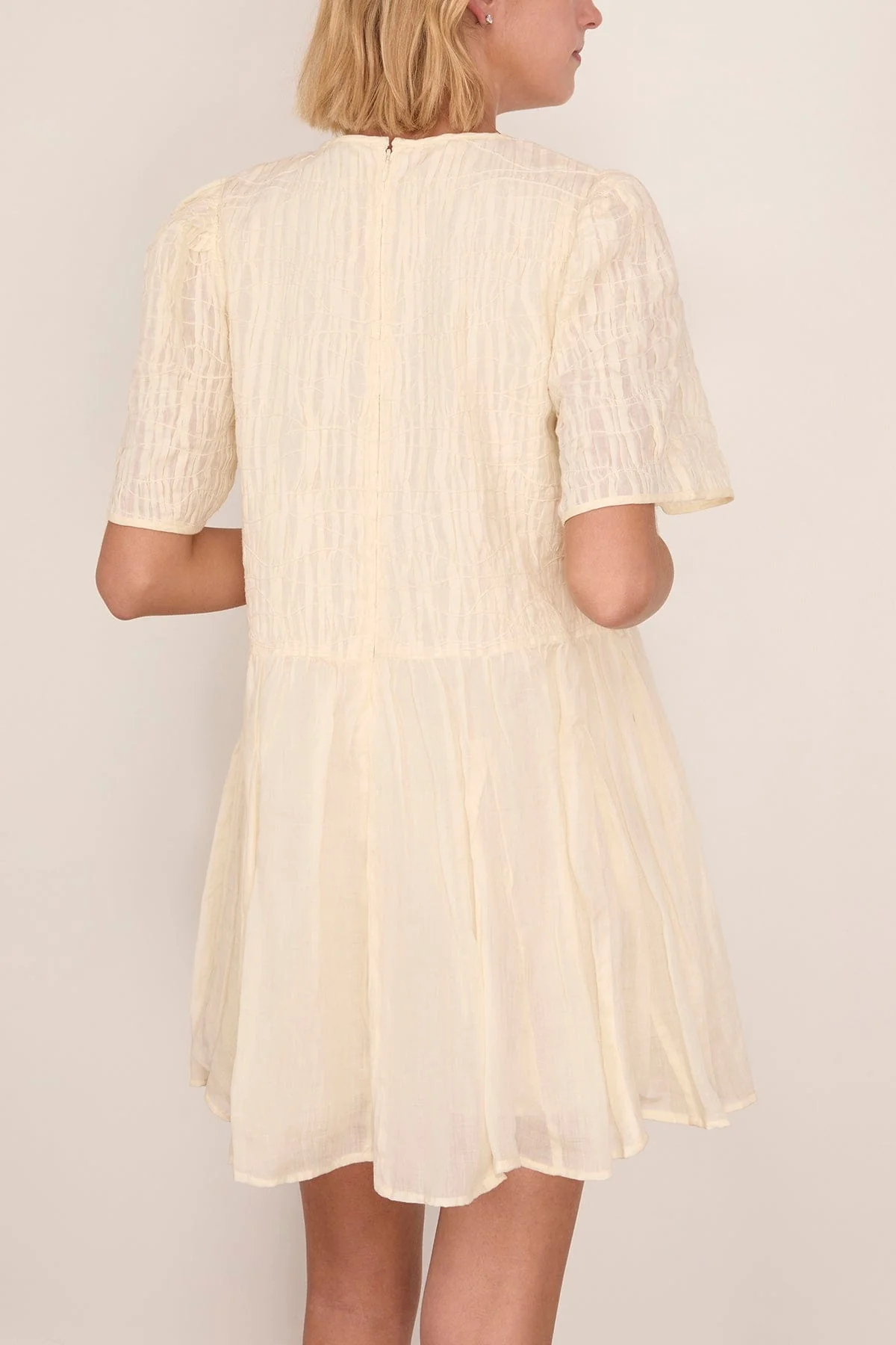 Imogen Solid Short Sleeve Dress in Cream - Image 4