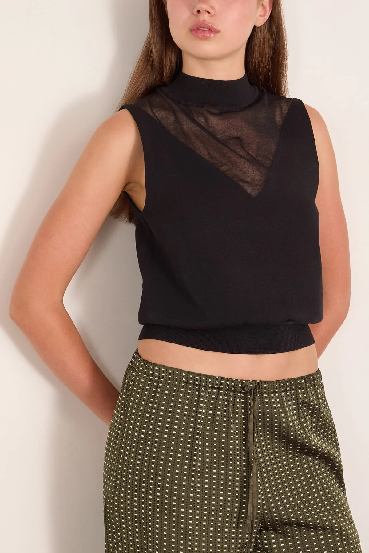 Intarsia Cotton Knit Vest in Black - Image 3
