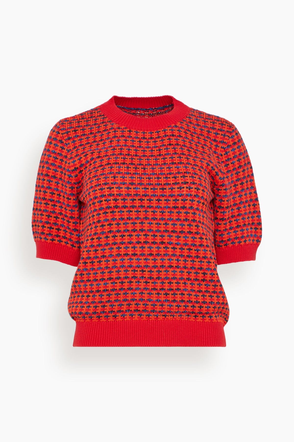 Jacquard Knitted Cotton Top in Red Multi