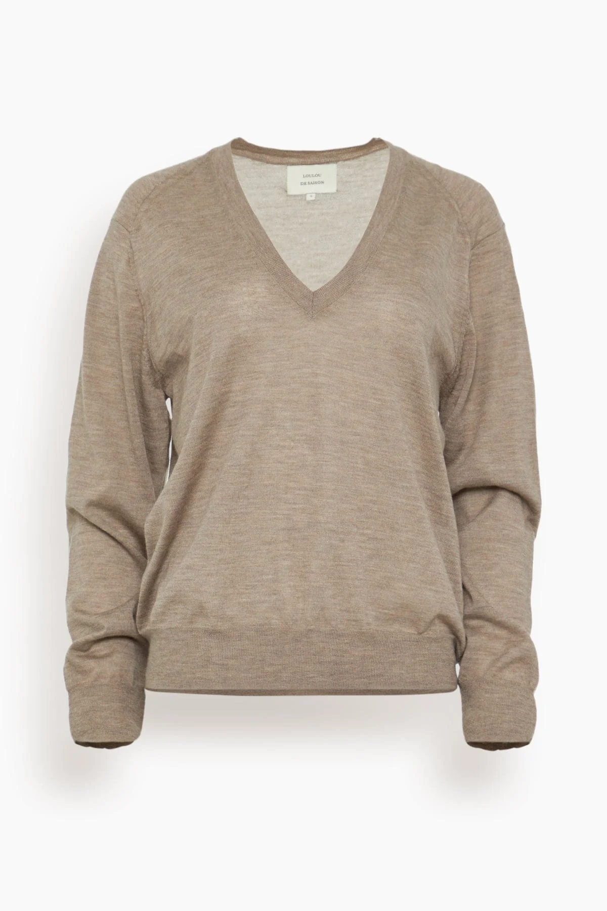 Julio V Neck Fine Knit Sweater in Taupe Melange
