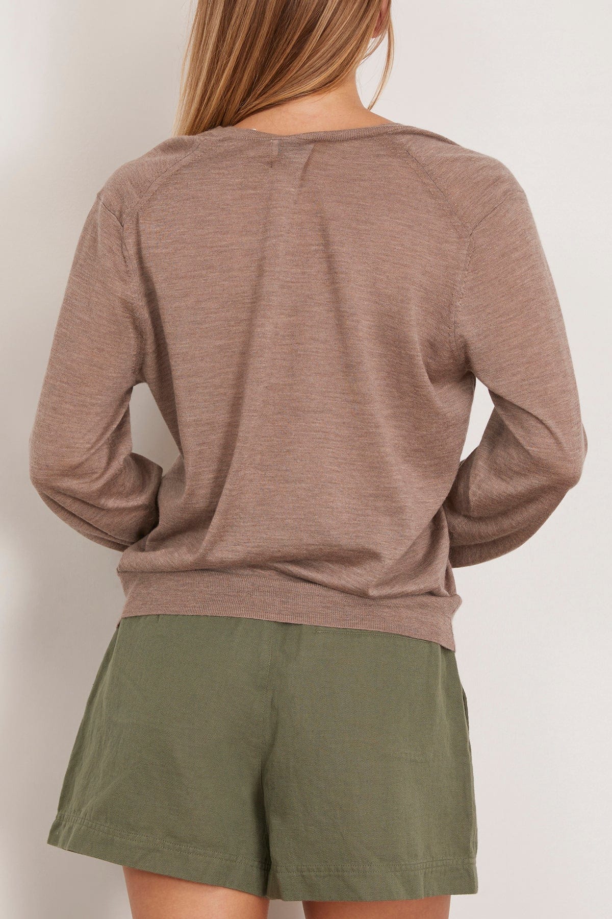 Julio V Neck Fine Knit Sweater in Taupe Melange - Image 4