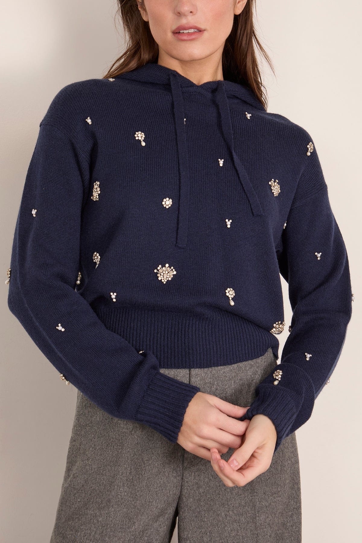 Karmen Embellished Hooded Top in Midnight - Image 3