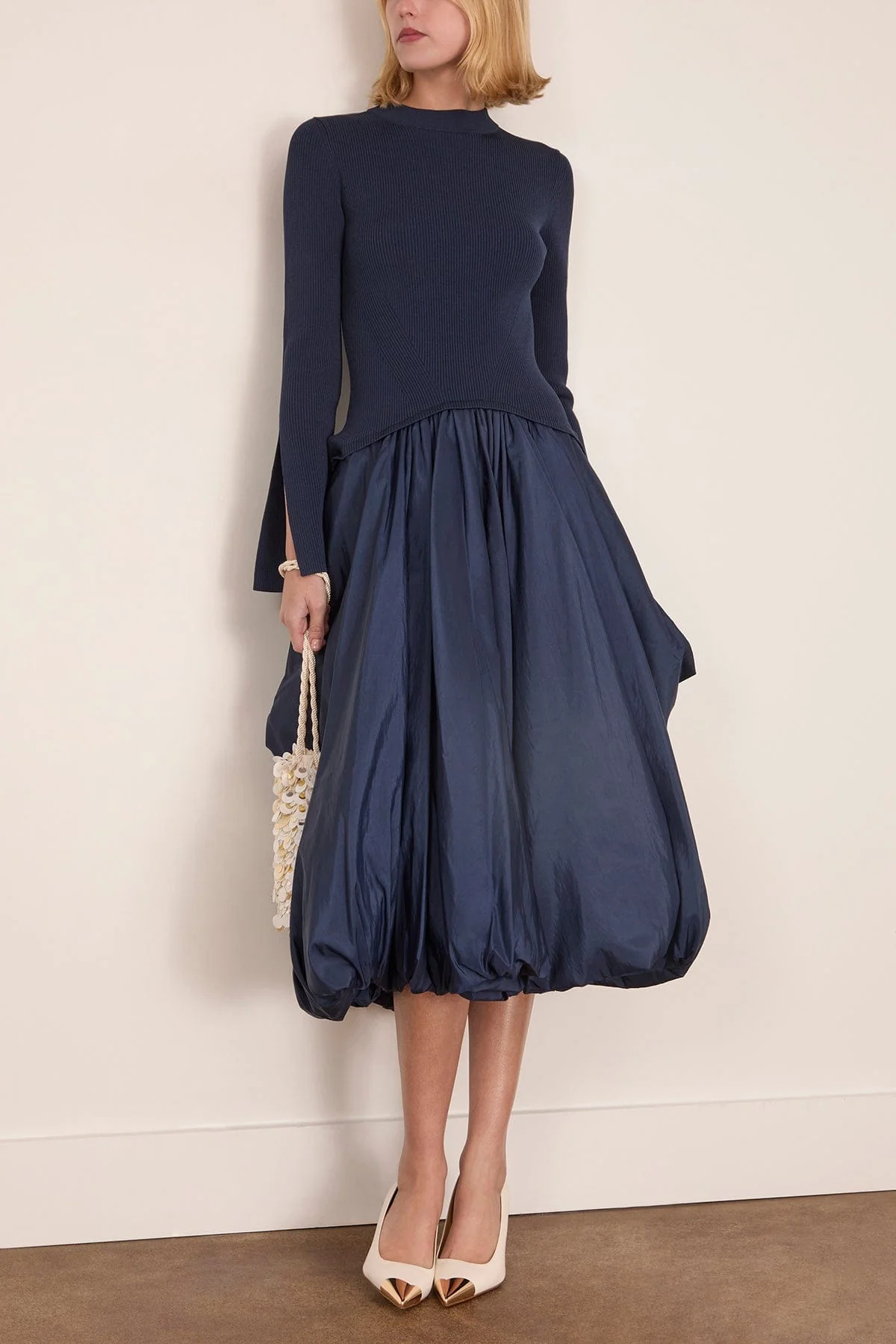 Kenlie Long Sleeve Mock Neck Midi Dress in Midnight - Image 2