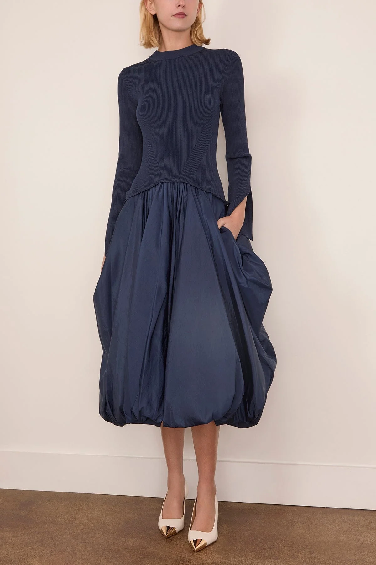 Kenlie Long Sleeve Mock Neck Midi Dress in Midnight - Image 3