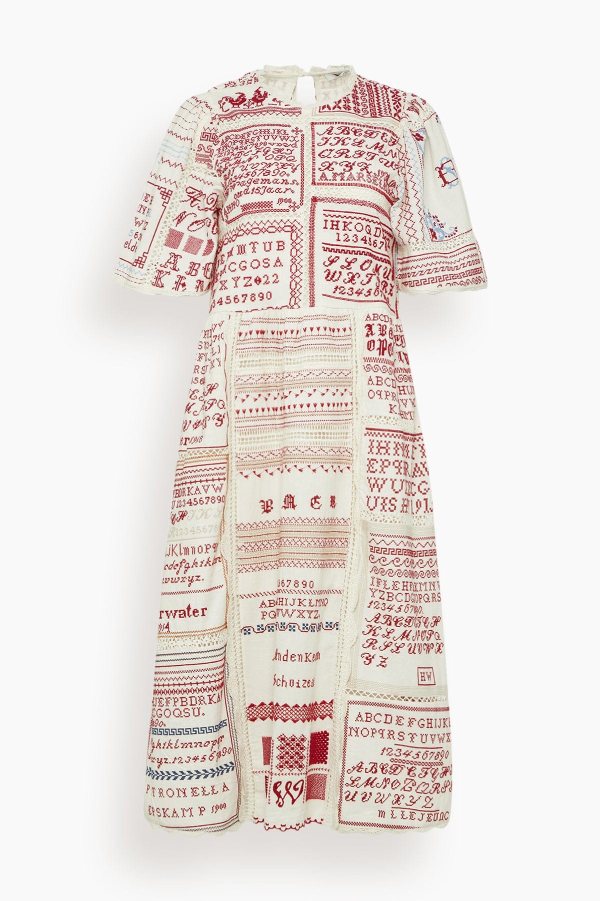 Kit Embroidered Short Sleeve Midi Dress in Cream