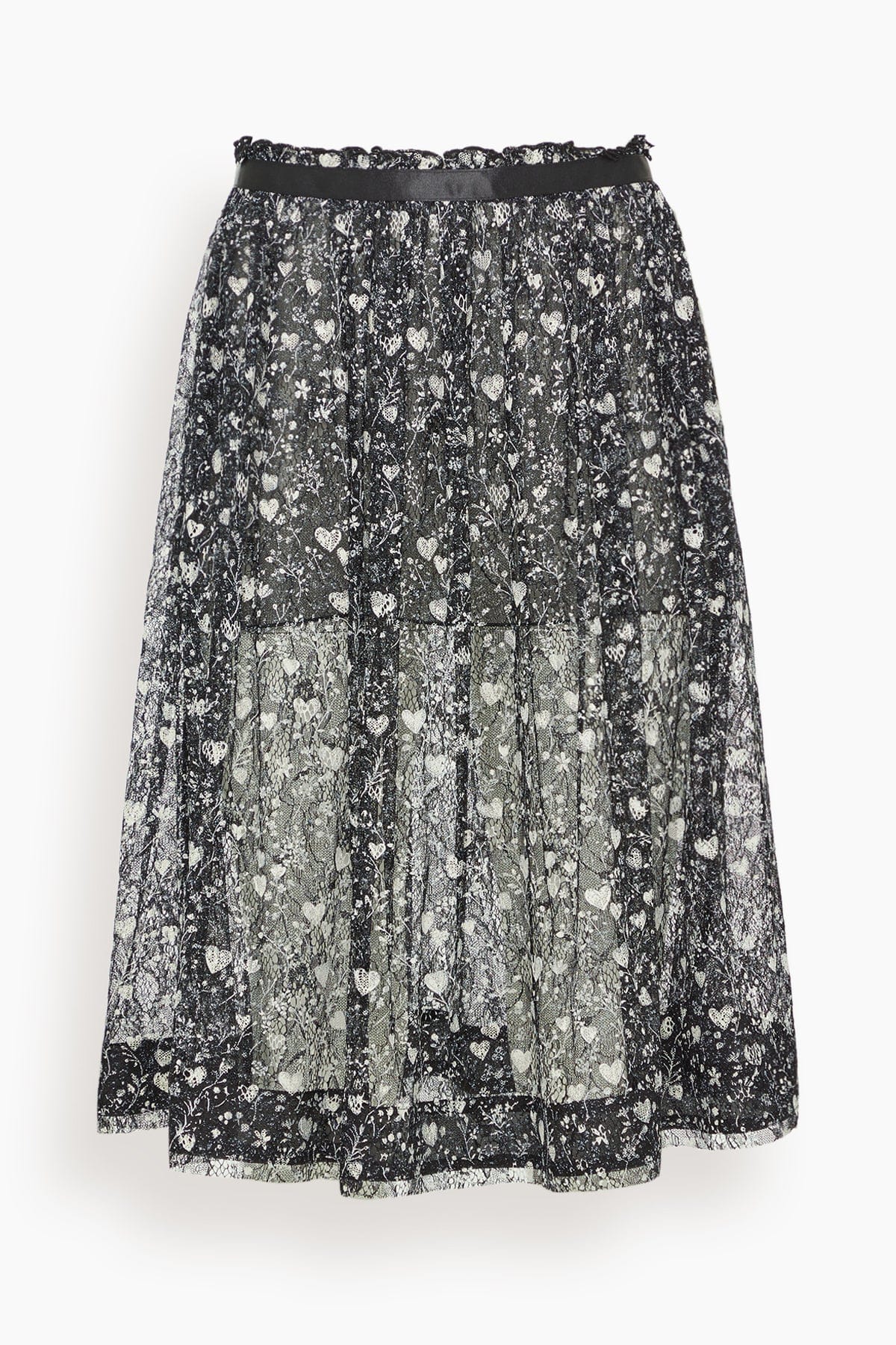 Lace Midi Skirt in Mini Hearts on Black