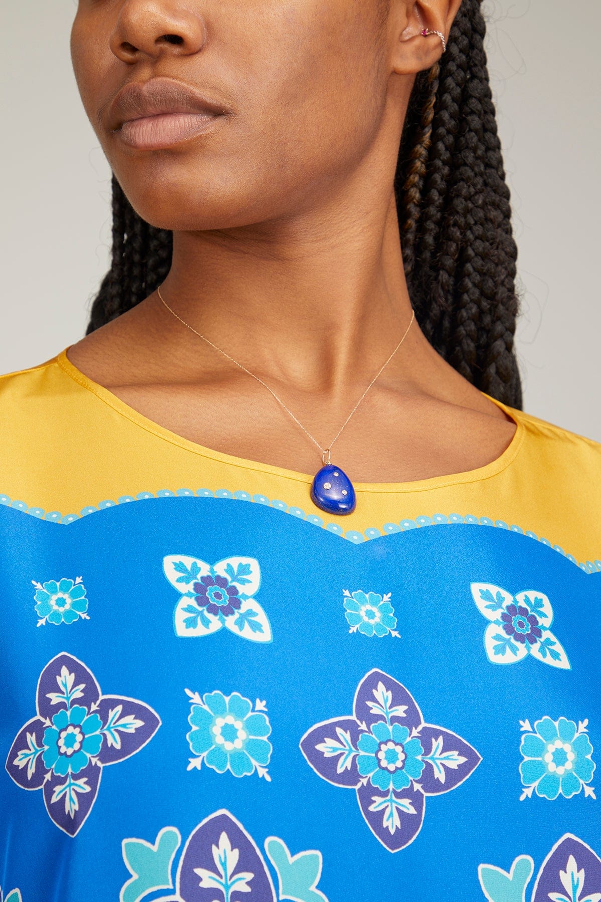 Lapis with Three Bezel Diamond Pendant - Image 2