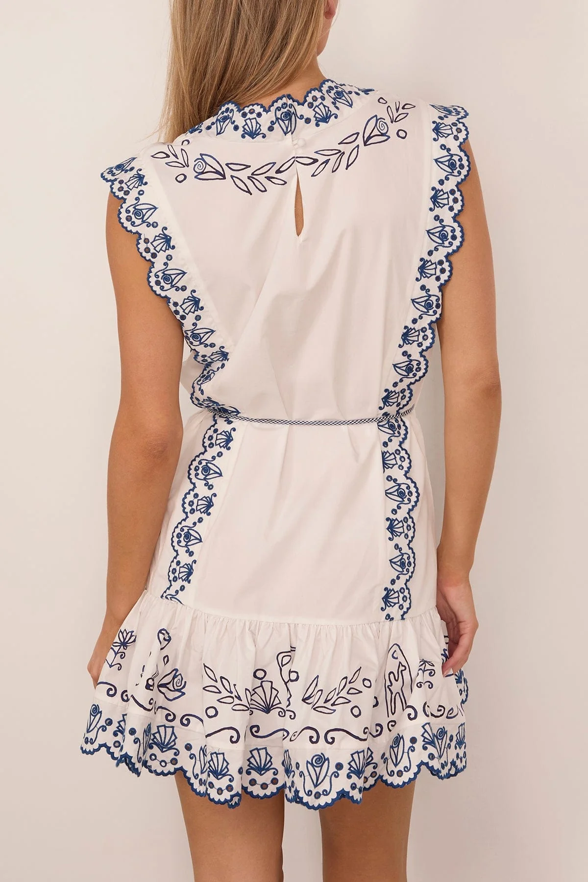 Leela Embroidered Mini Dress in Cream - Image 4