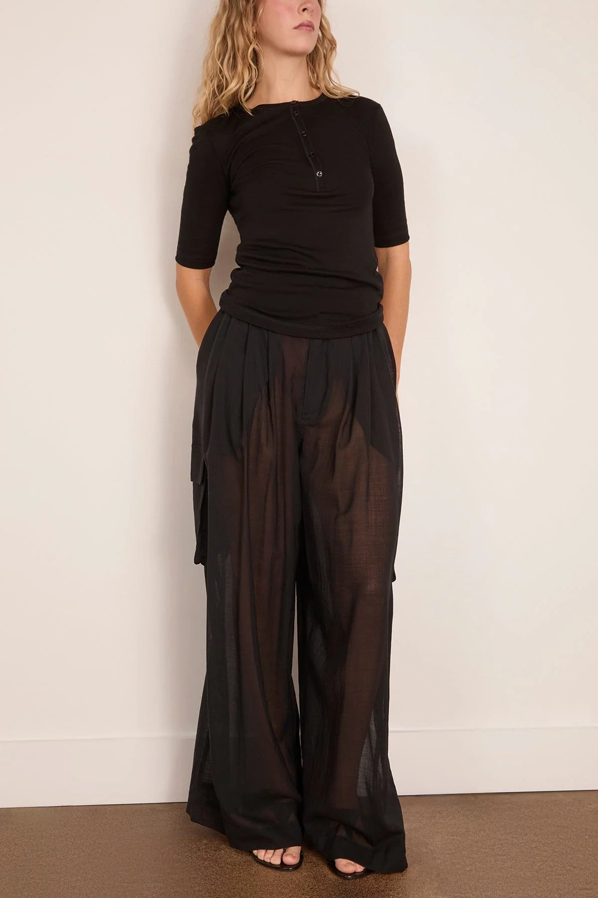 Leo Buttoned Rib Merino Top in Black - Image 2
