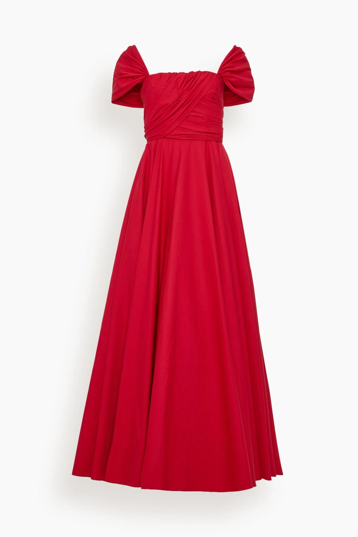 Long Corsage Poplin Dress in Red