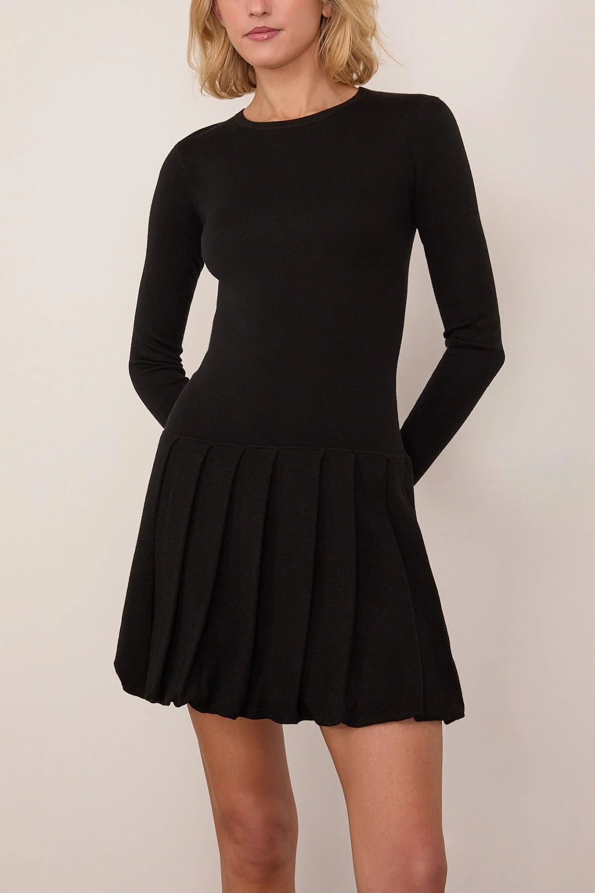 Long Sleeve Ruched Dress in Black - Image 3