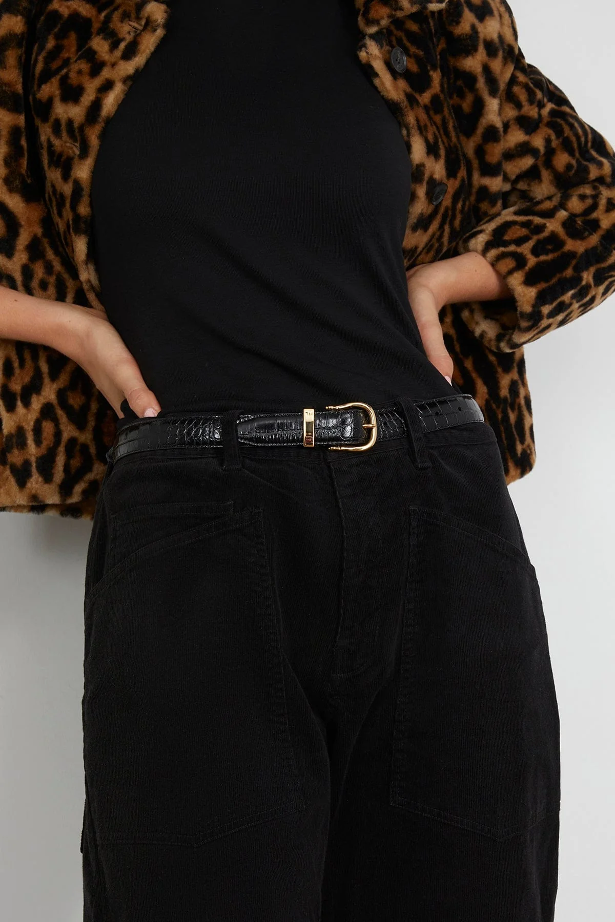 Louise Belt in Black with Shiny Brass Buckle - Image 2