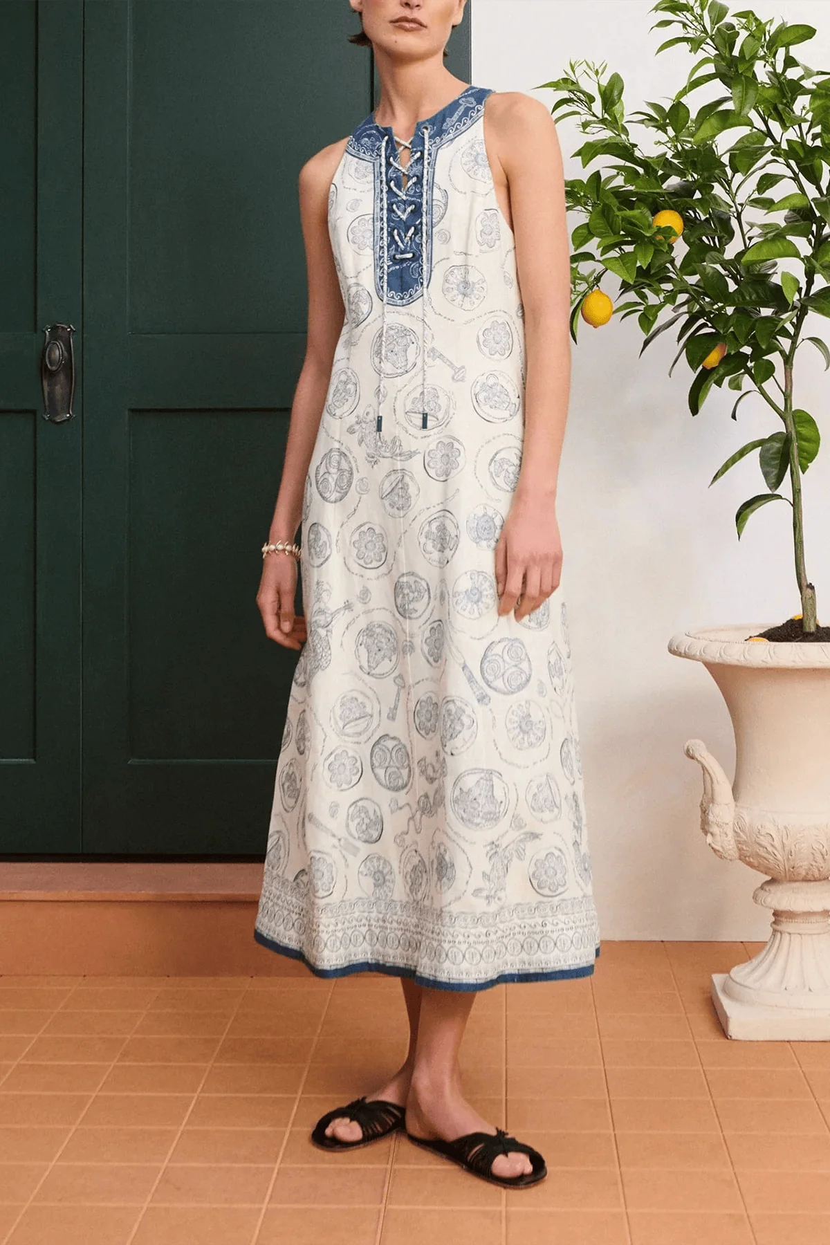 Lucky Lace Up Midi Dress in Ivory - Image 2