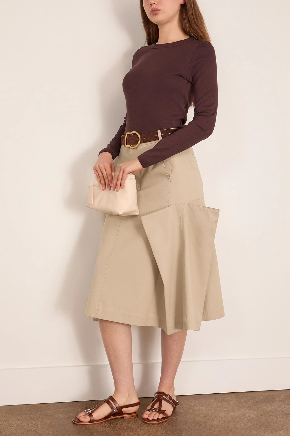 Luxe Spring Tucked Pleat Skirt in Taupe - Image 2