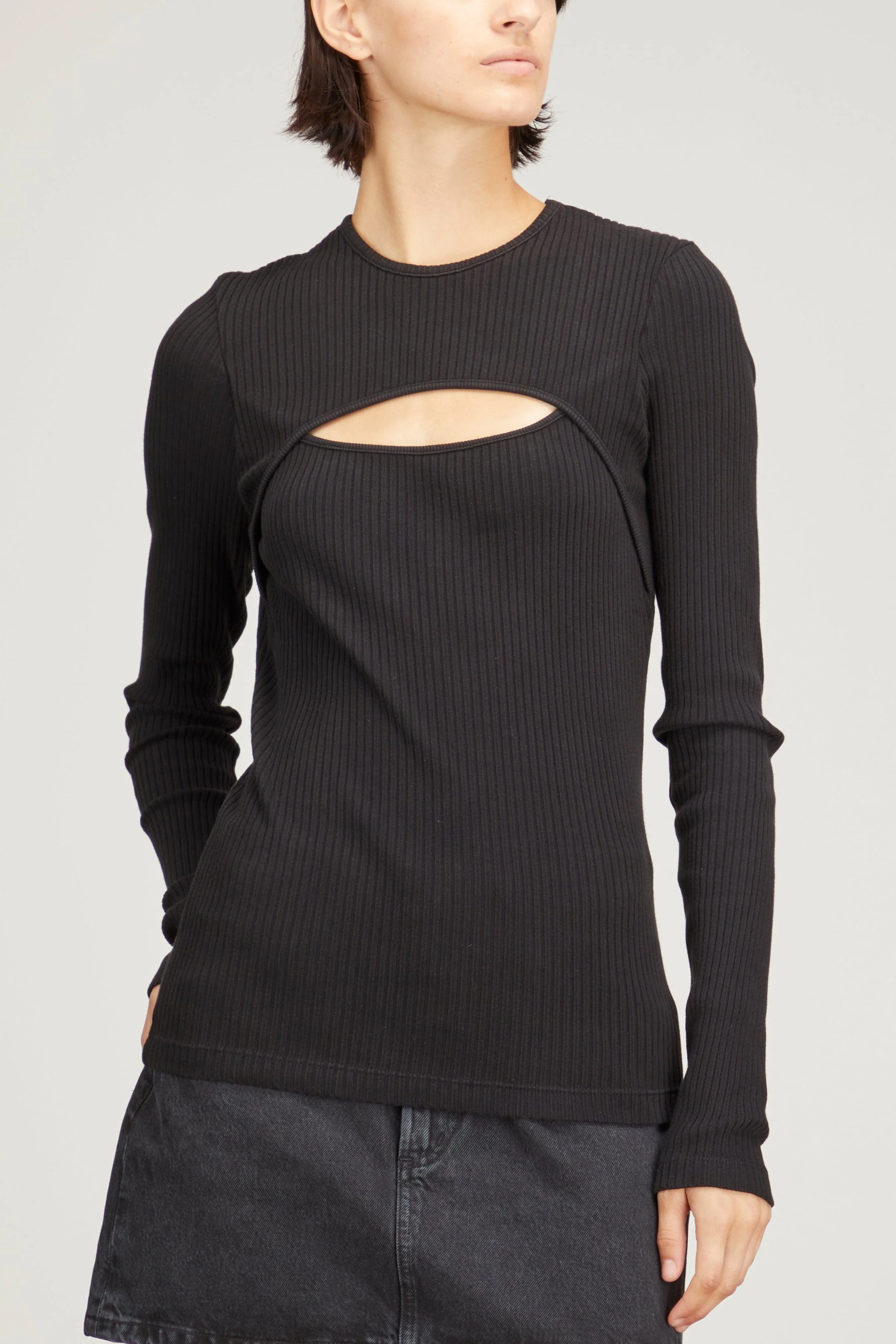 Lyza Cut Out Rib Tee in Black - Image 3