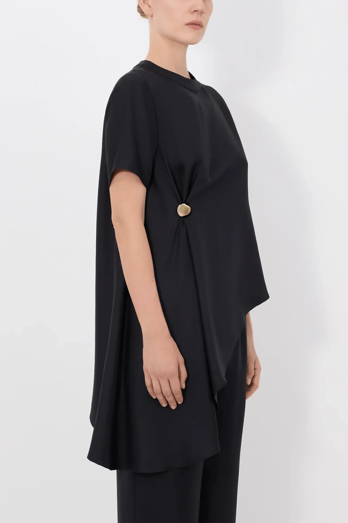 Madea Draped Asymmetric Top in Black - Image 3