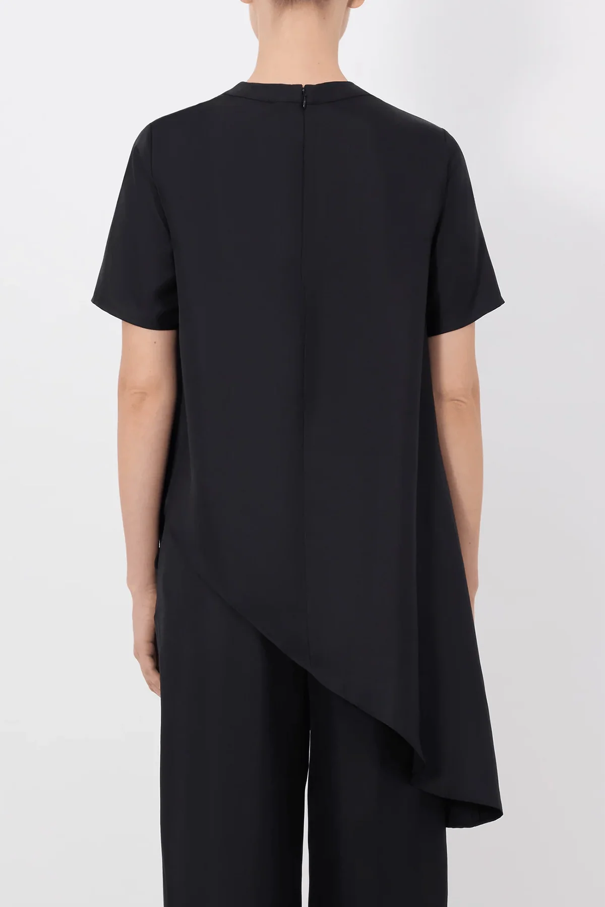 Madea Draped Asymmetric Top in Black - Image 4