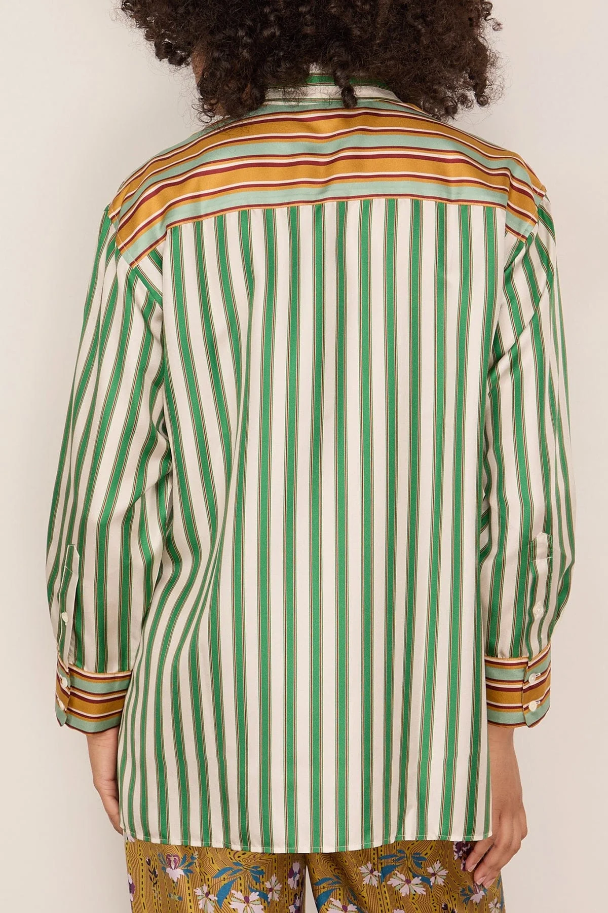 Marie Silk Twill Shirt in Green Stripes - Image 4