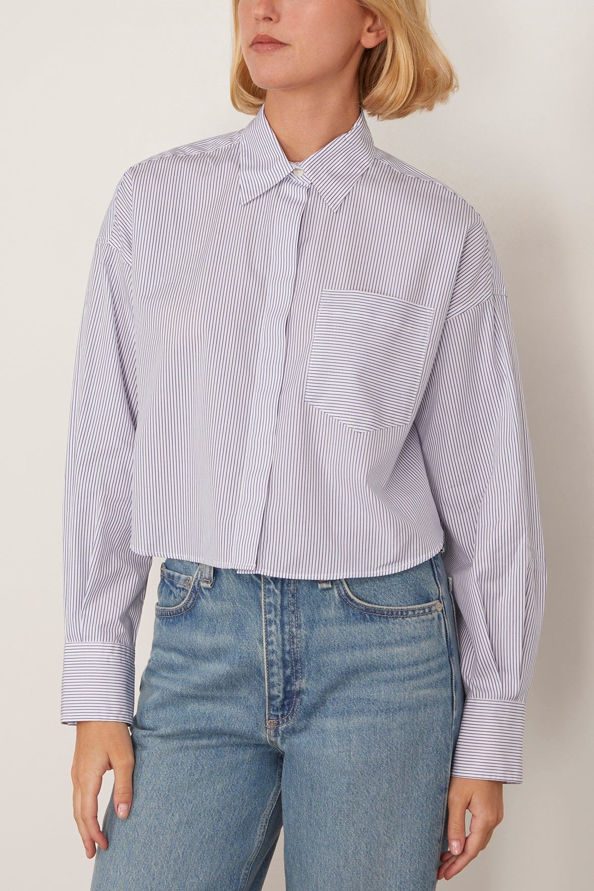 Marin Cropped Shirt in White Stripe - Image 3