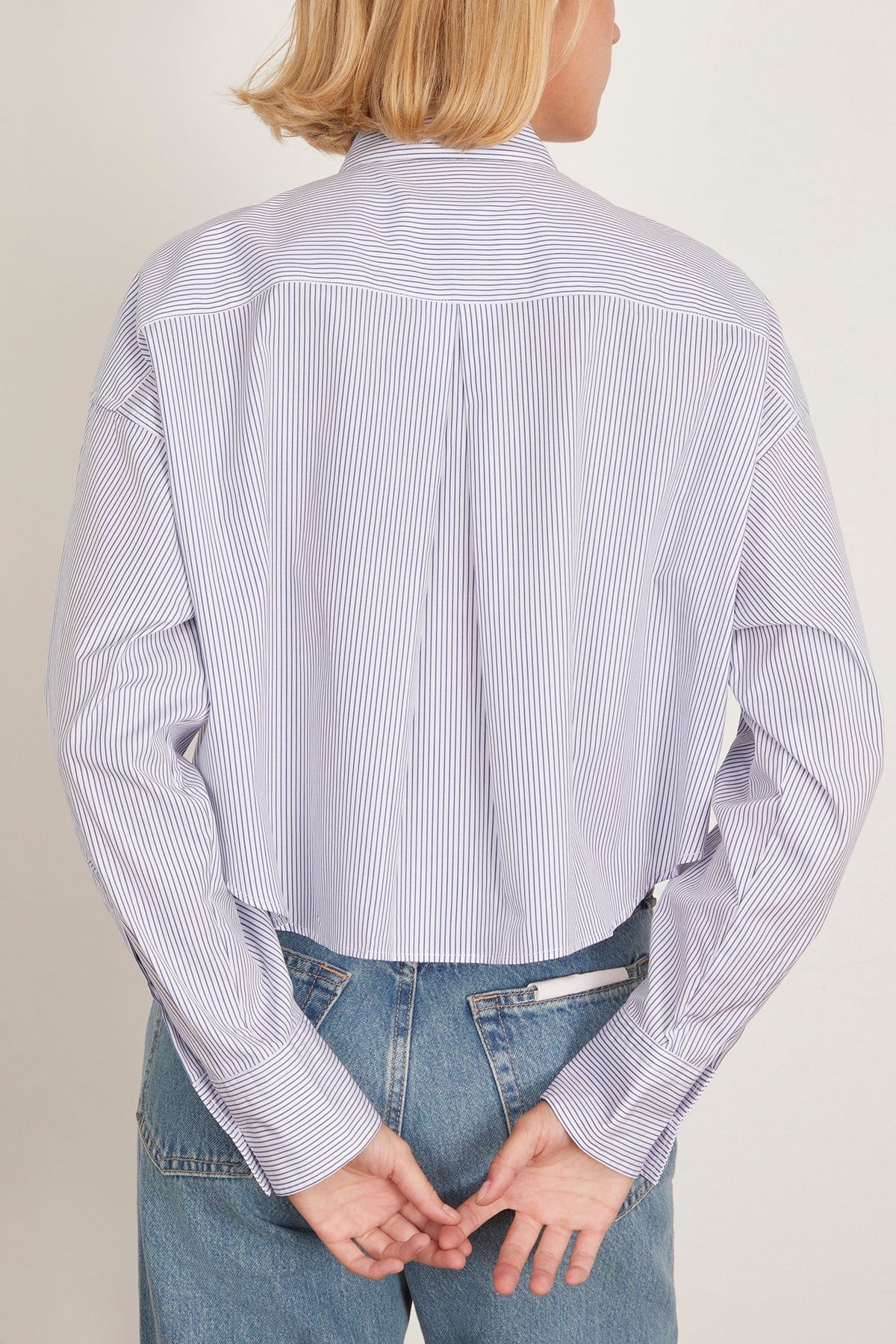 Marin Cropped Shirt in White Stripe - Image 4
