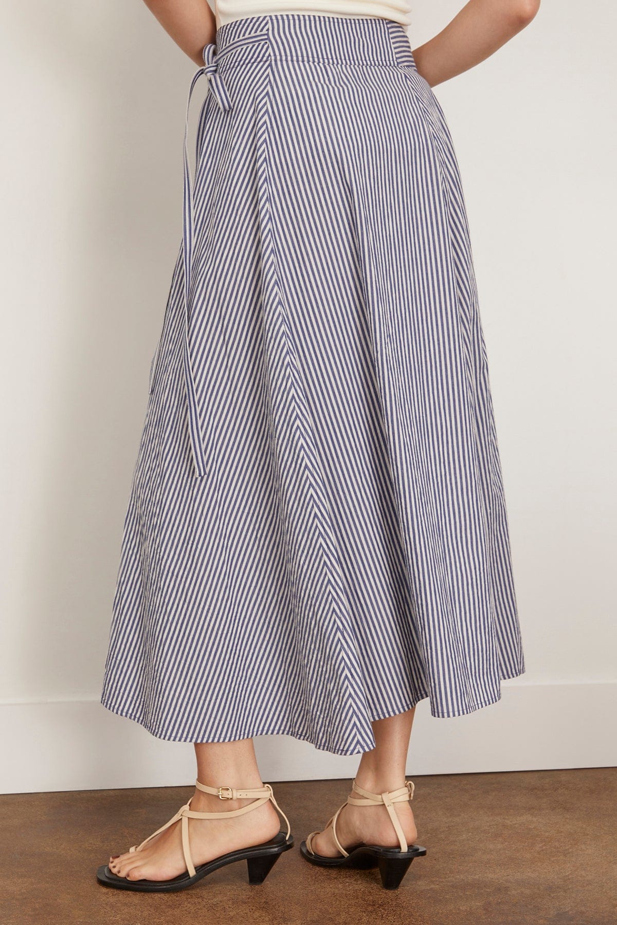 Marsala Asymmetrical Skirt in Skinny Stripes Indigo and Cream - Image 4