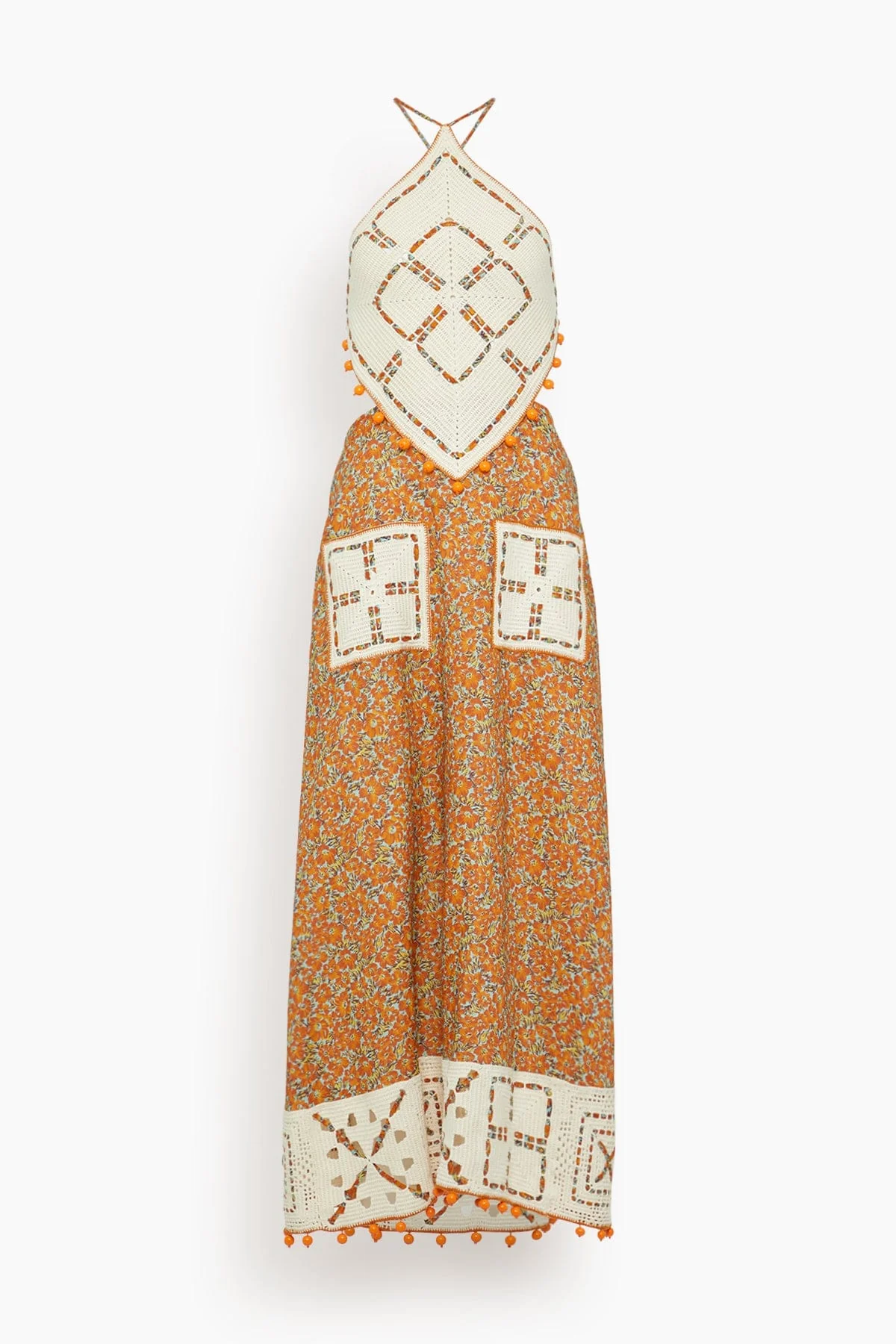 Marva Crochet Halter Midi Dress in Multi