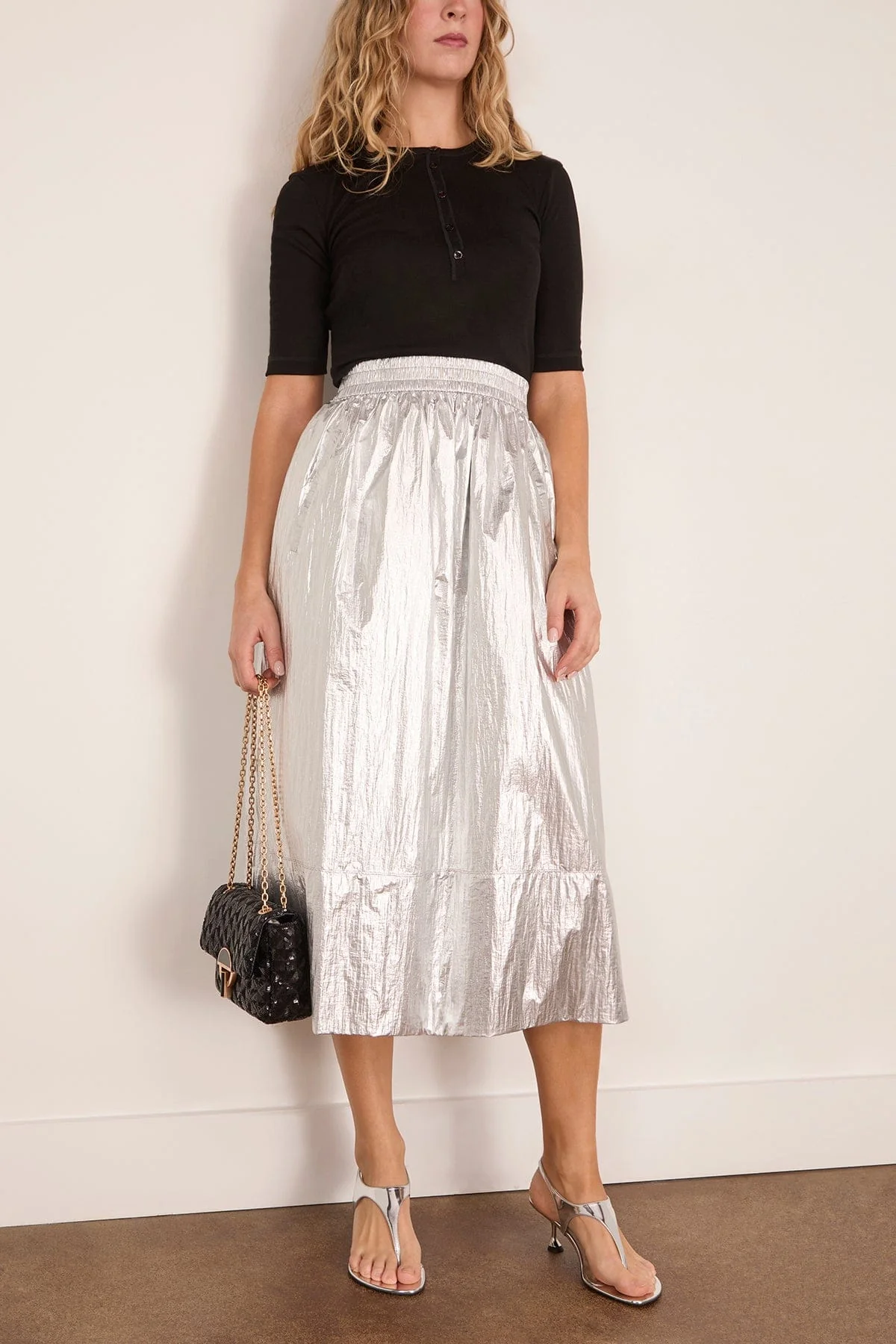 Metallic Nylon Pull On Full Skirt in Silver - Image 2