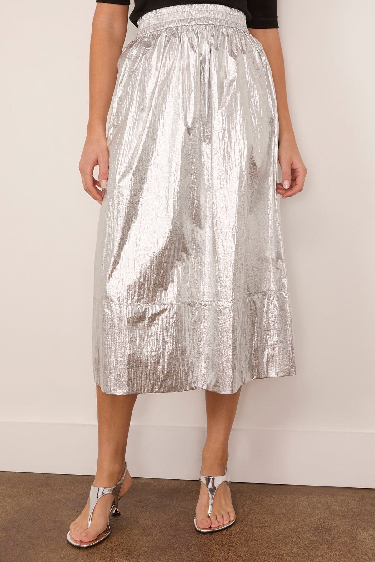 Metallic Nylon Pull On Full Skirt in Silver - Image 3