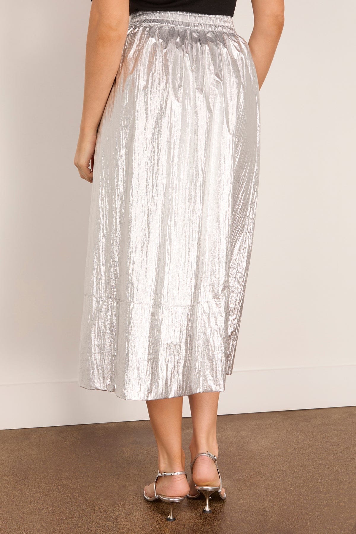 Metallic Nylon Pull On Full Skirt in Silver - Image 4