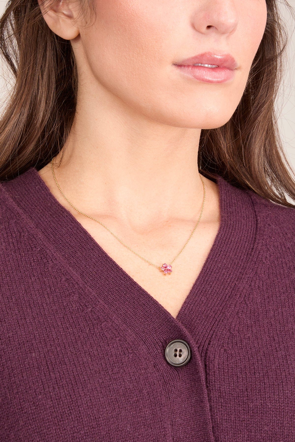 Mini Forget-Me-Not Pink Tourmaline Necklace in 18k Yellow Gold - Image 2