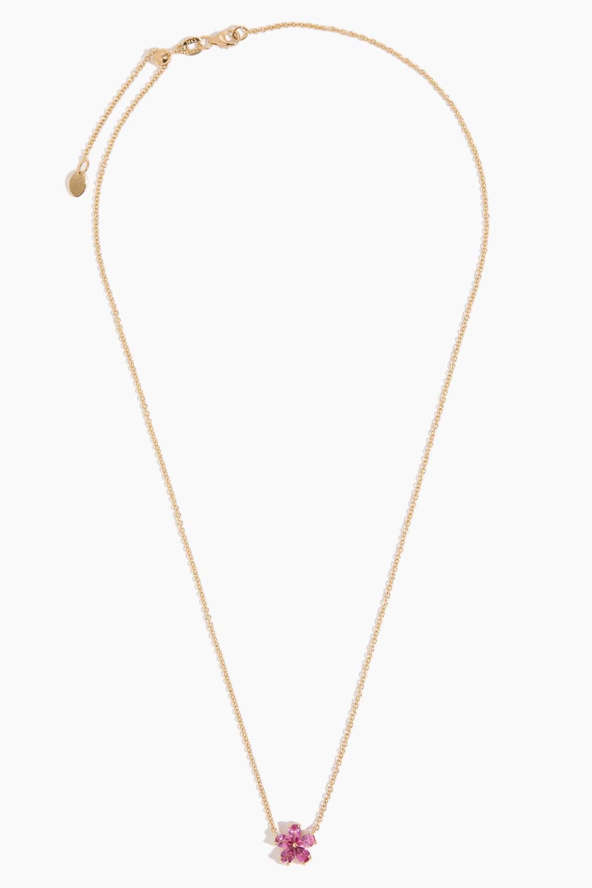 Mini Forget-Me-Not Pink Tourmaline Necklace in 18k Yellow Gold - Image 3