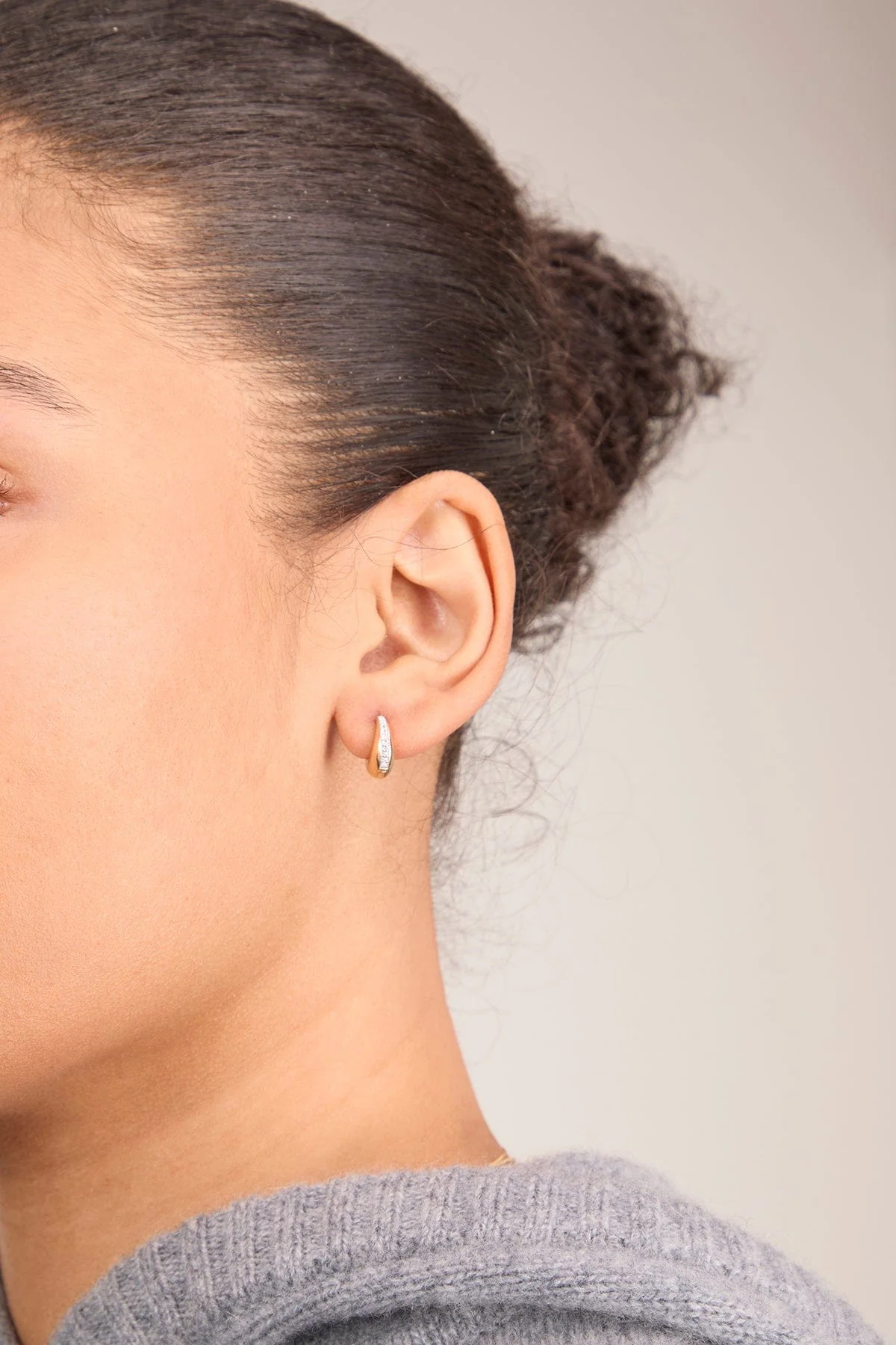 Mini Graduated Hoops with White Topaz in Gold - Image 2
