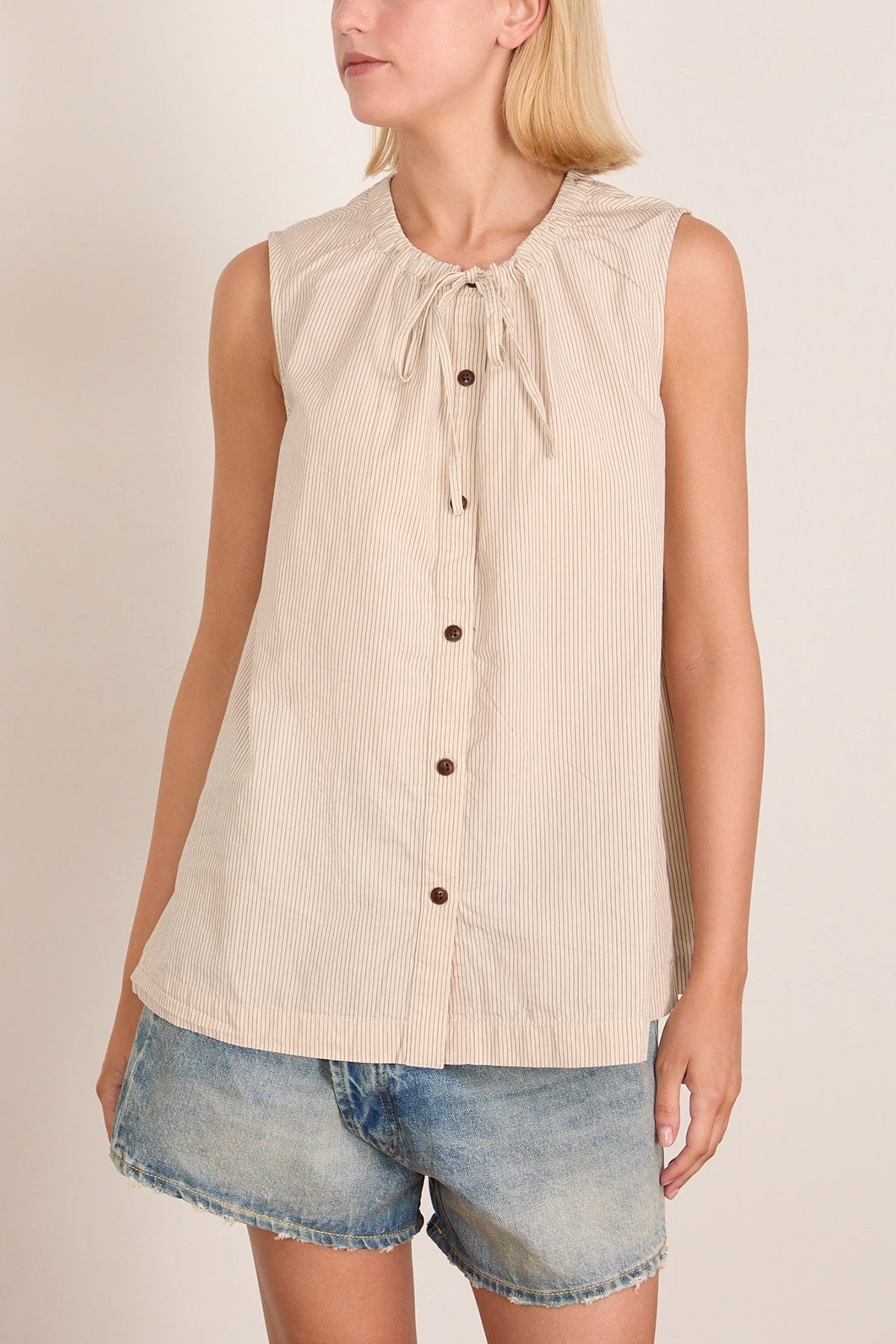 Mini Stripe Cotton Top in Sunwashed Blue - Image 3
