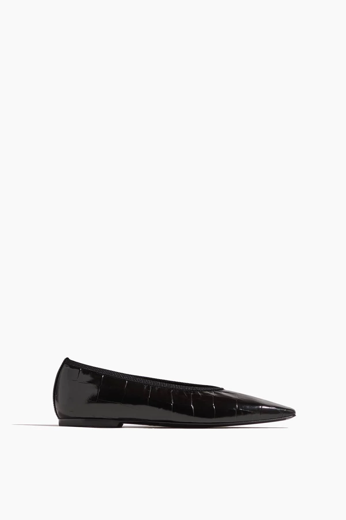 Minimalist Croco-Embossed Ballerina Flat in Black