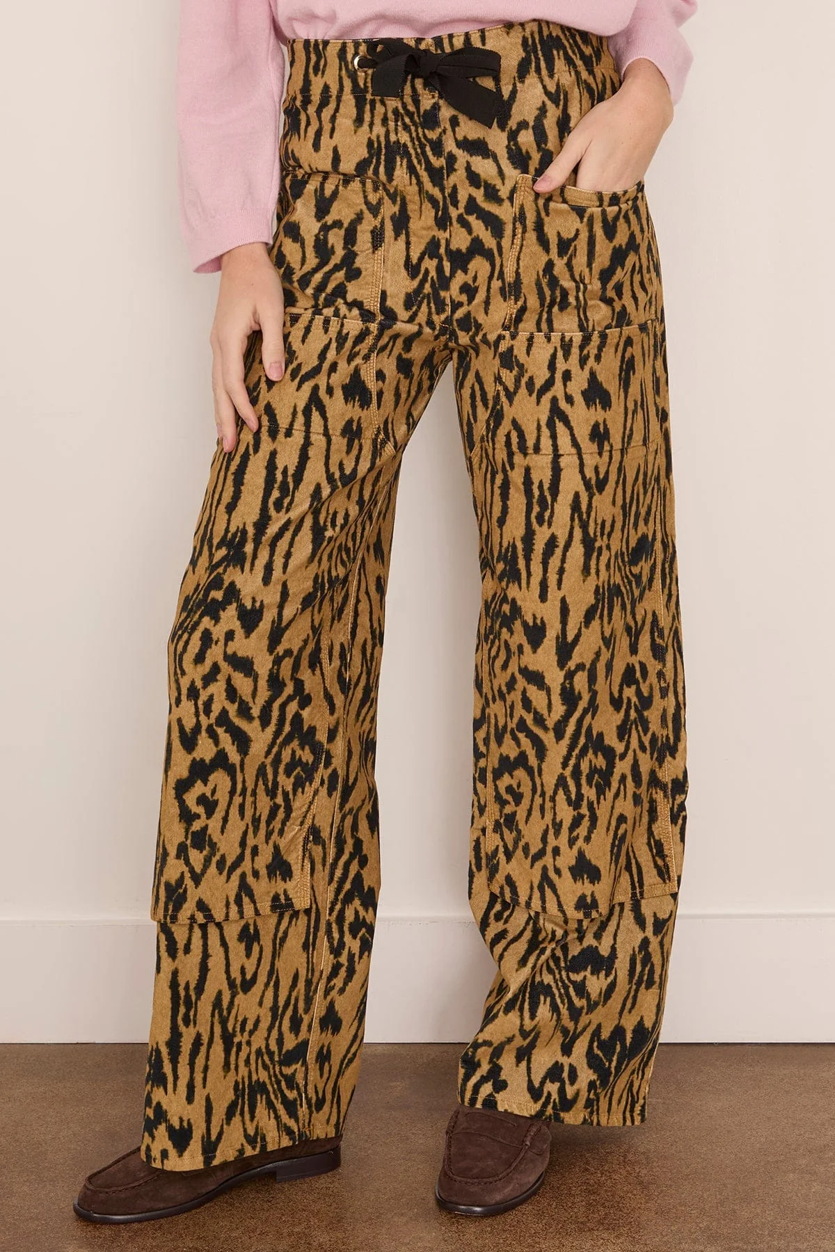 Moiree Print Velvet Cargo Pants in Honey - Image 3