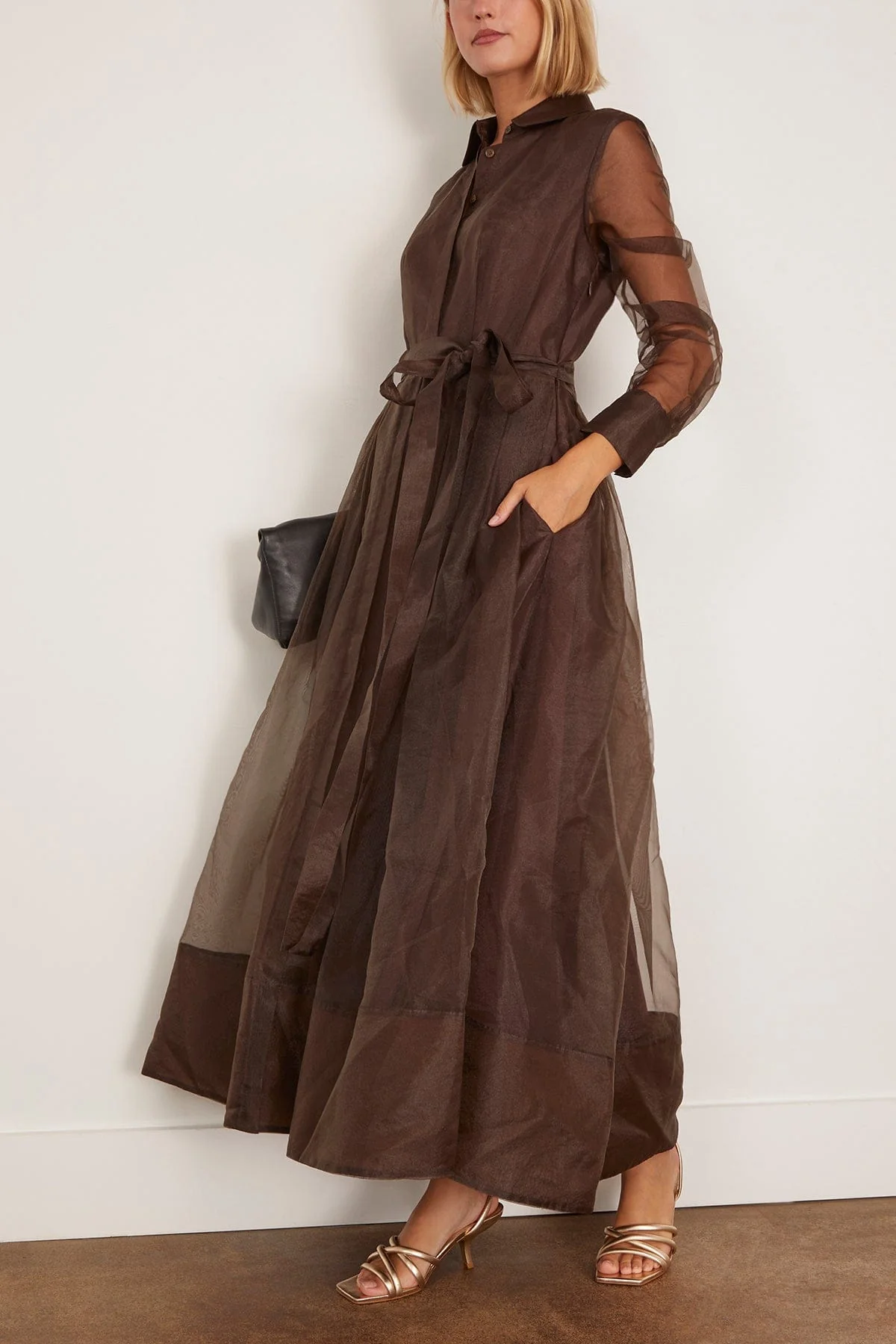 Montgomery Long Sleeve Button Up Midi Dress in Chocolate - Image 2