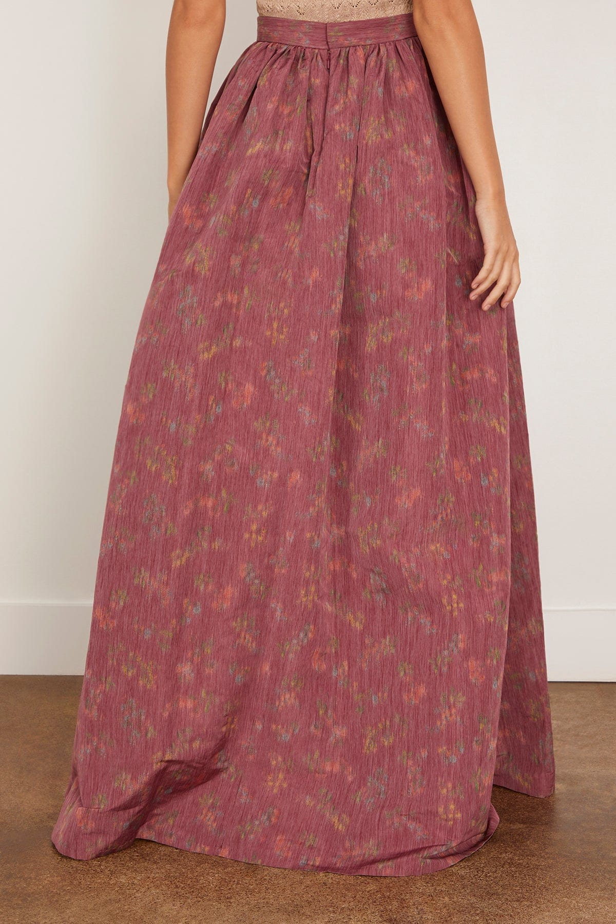 Morgaine Gown Length Full Skirt in Raspberry Floral Ikat - Image 4