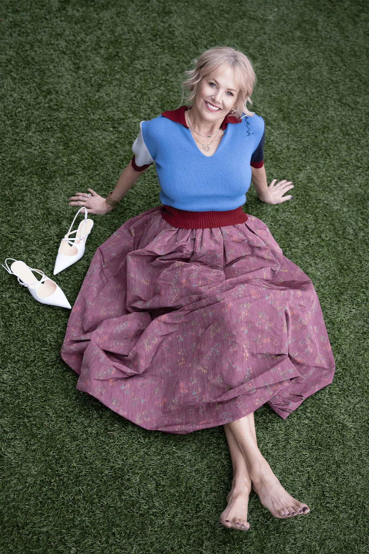 Morgaine Gown Length Full Skirt in Raspberry Floral Ikat - Image 5