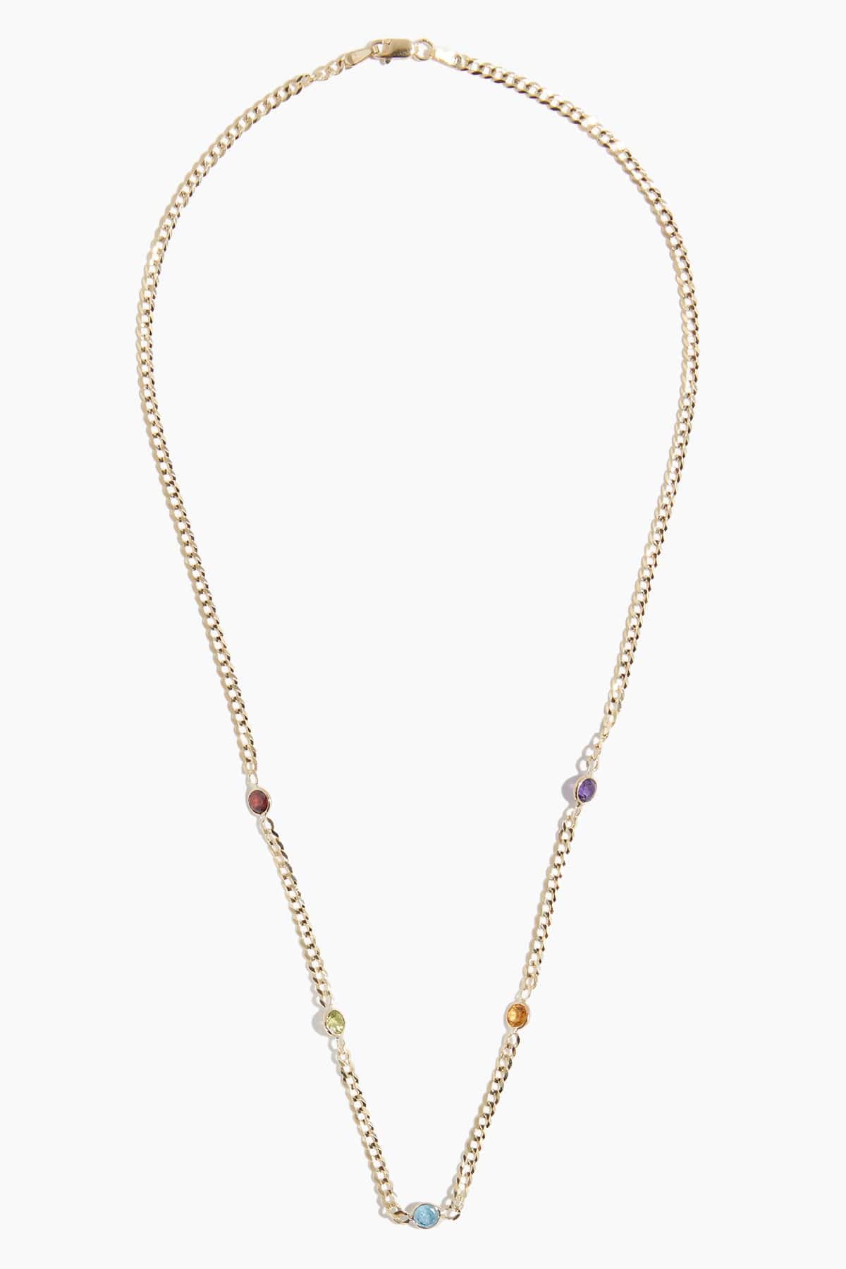 Multi Gem Bezel Curb Link Necklace in 14k Yellow Gold - Image 3